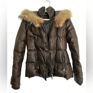 BOD & CHRISTENSEN Brown Puffer Jacket with Real Fur Size Medium